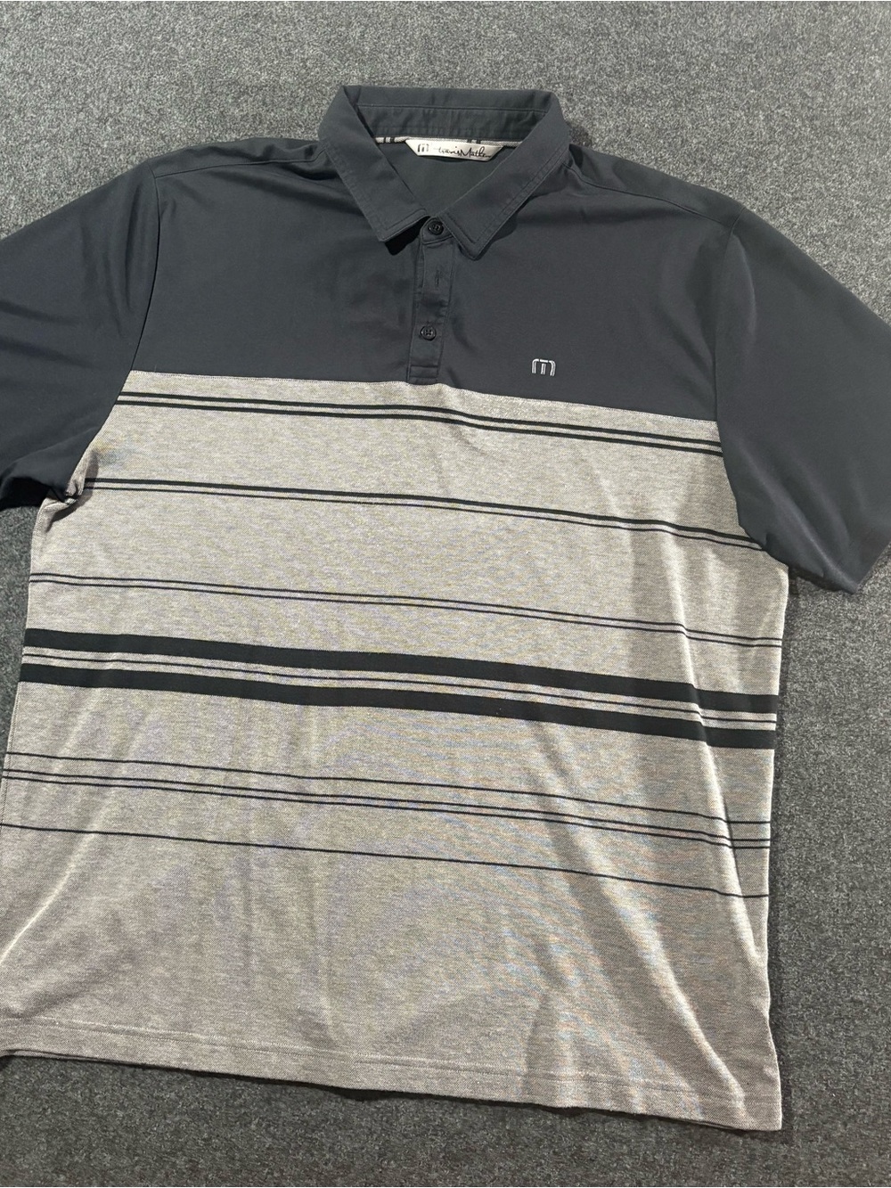 TravisMathew Men's XXL Performance Golf Polo Shirt Gray White Striped Colorblock